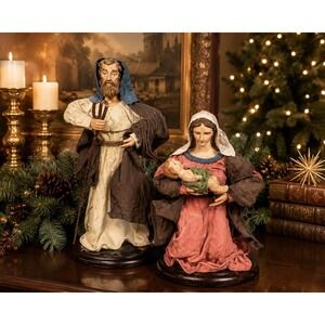 VTG Holy Family Nativity Figures Christmas Creche Large Mache Figurines